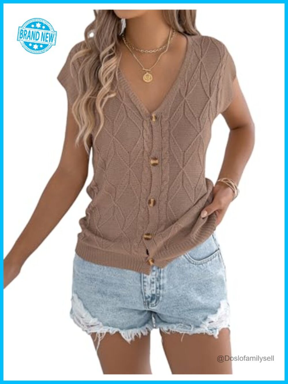 Womens Sweater Vest V Neck Cap Sleeve Button Down Lightweight Knit Tank Top